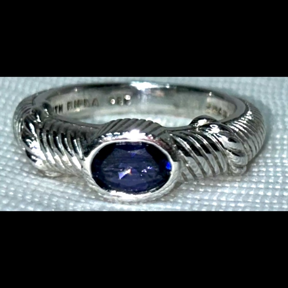 Judith Ripka Sterling Silver Blue Stone Twisted Band Size 6